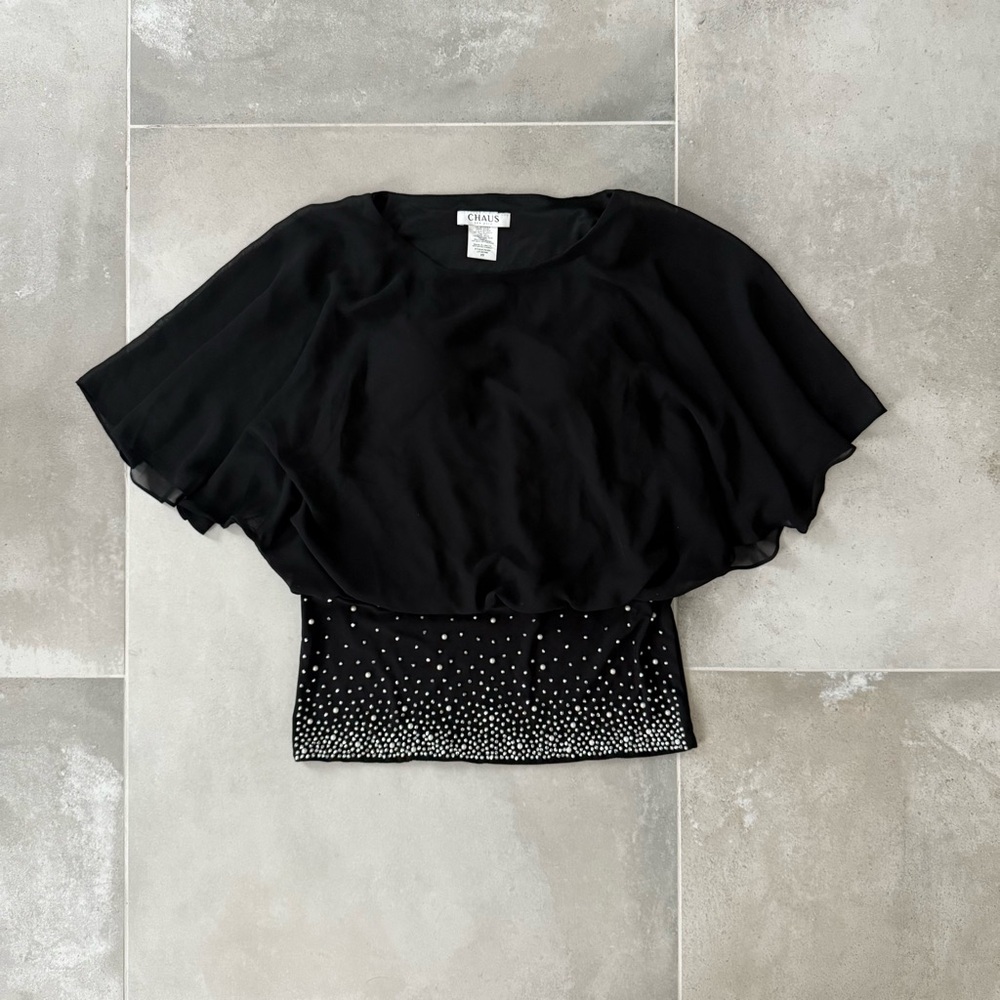 Chaus Black Flutter Sleeve Blouse